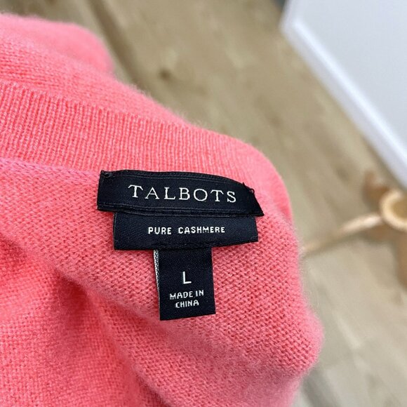 TALBOTS 100% Cashmere Cardigan Sweater Long Sleeve Coral Pink size Large - Picture 6 of 7